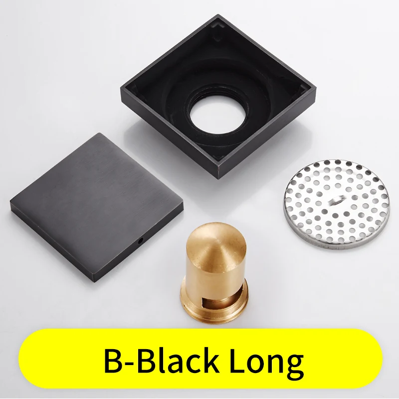 B-Black-Long Ванная комната трап Черный Латунь Скрытая плитка вставка балкон туалет душ Слив крышка квадратный анти-запах Пол Отходов решетки - Цвет: B-Black-Long