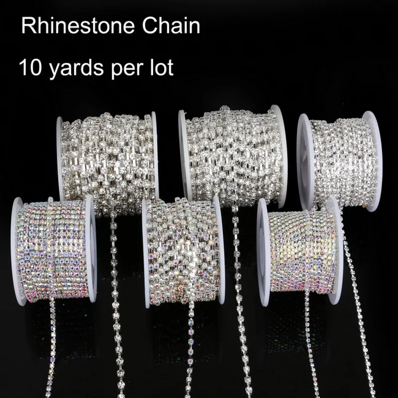 

10 Yards SS6-18 Rhinestone Chains Copper Claw Transparent/White AB Glass Rhinestone DIY Jewelry Craft Apparel Sew On Accessoires