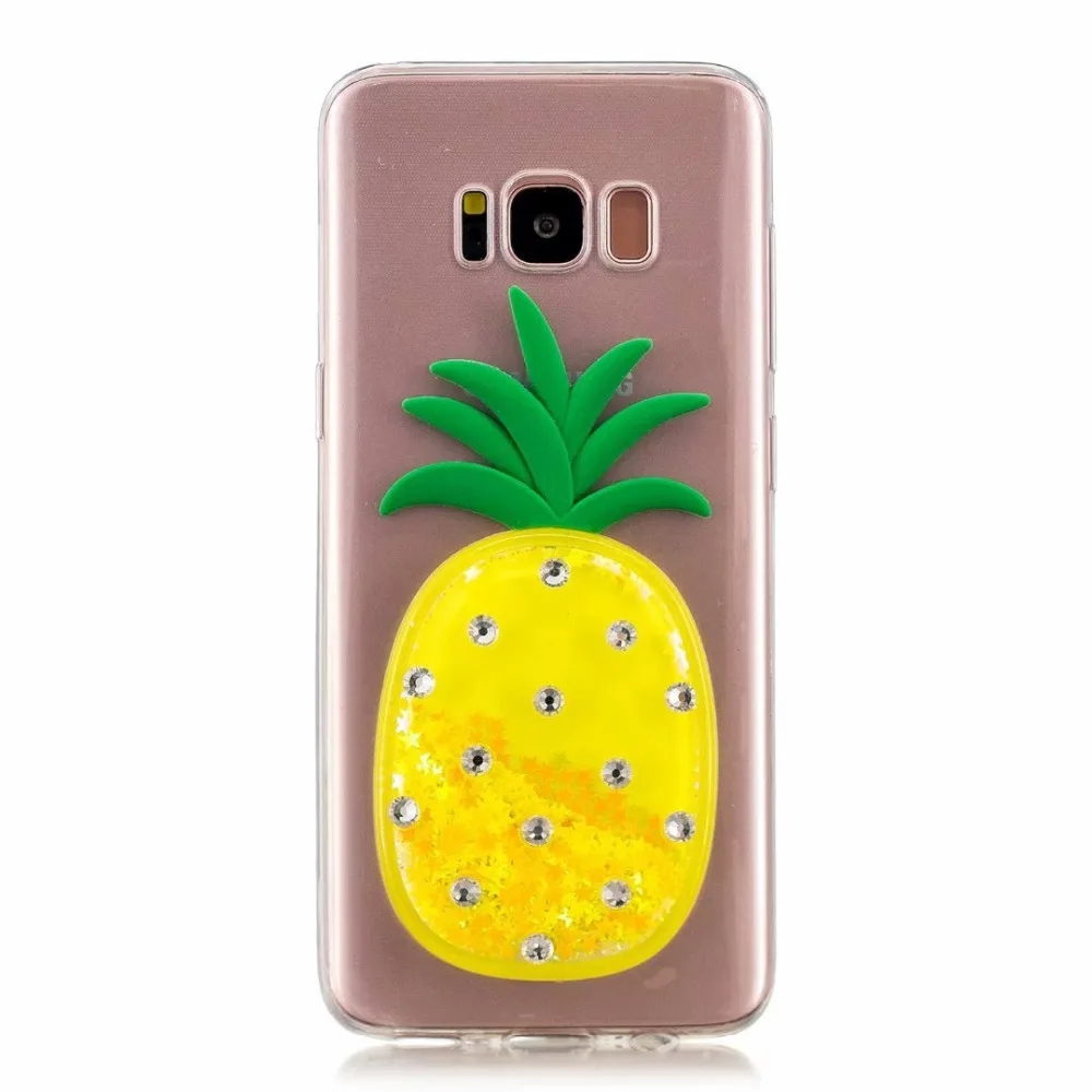 3D Pineapple DIY Diamond Bling Liquid Clear Soft Case Cover For Samsung Galaxy S7 Edge S8 Dynamic Quicksand Capa Plus |