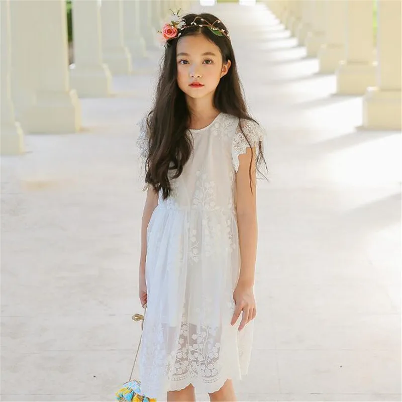 Weoneit Summer Kids Dresses for Girls Lace Sleeveless White Party Princess Casual Dress Daily Wear Clothes | Детская одежда и