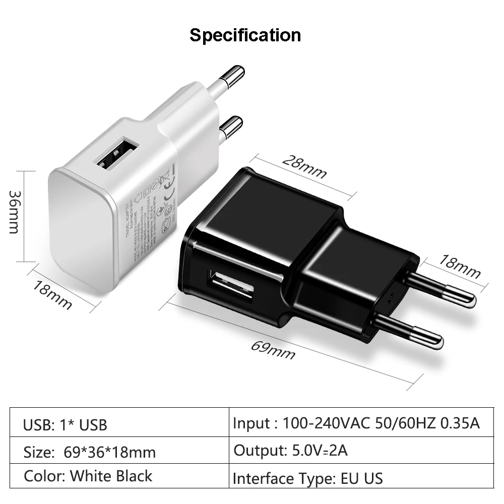 Dual USB Charger 5V2A Travel Wall Adapter For iPhone X 8 Plus iPad Samsung S9 S8 Mobile Phone Chargers | Мобильные телефоны и