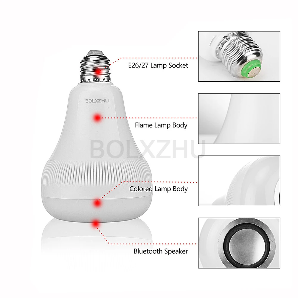 Беспроводной Bluetooth динамик E27 светодиодный RGB музыка пламя лампа умный RGBW