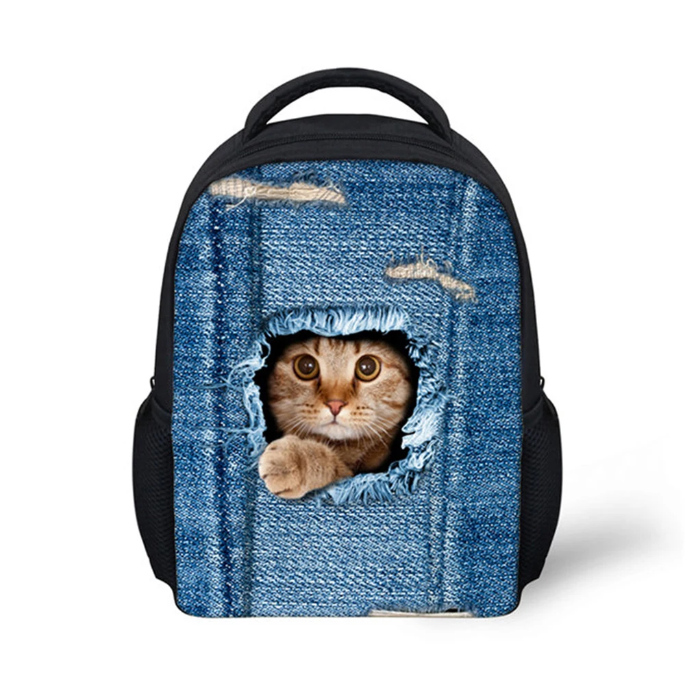 Забавные 3D джинсы детские школьные сумки черного цвета с кошкой Mochila Infantil для