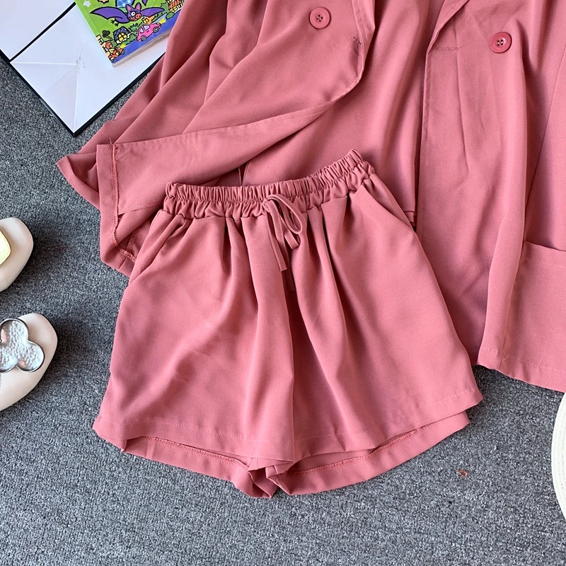 ALPHALMODA Лето Осень женский жакет с длинным рукавом+ топ на бретельках+ шорты повседневный комплект из 3 предметов женский однотонный наряд
