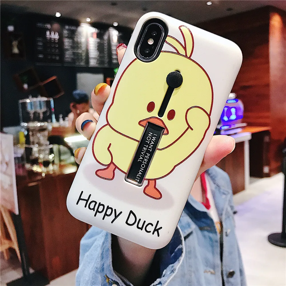3D Relief Yellow Duck Case For iPhone X XS MAX XR 6 6S 7 8Plus Fashion Ring Grip Hide Stand Holder Cover Cartoon Phone |