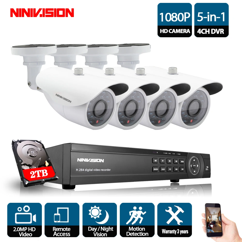 

4CH 1080P AHD CCTV DVR System 4PCS CCTV Cameras 2.0 Megapixels Enhanced IR Security Camera System with 1TB HDD 1080p camera ahd