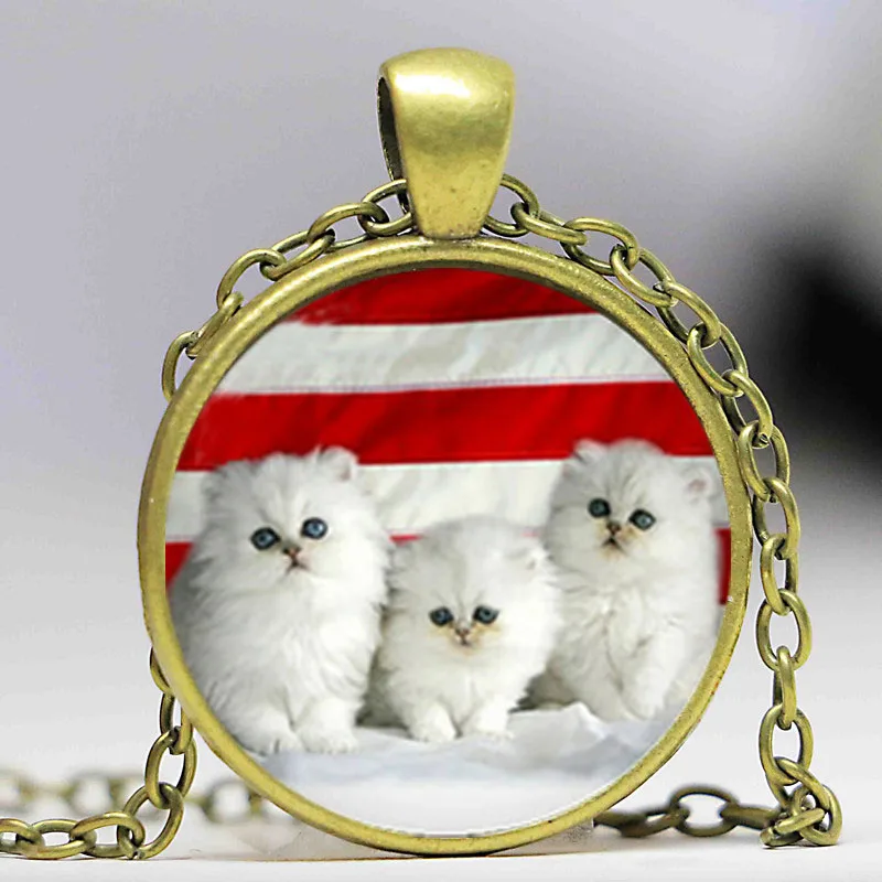 Белые котята круглый кулон чокер ожерелье кошка Белый Кот ювелирные изделия