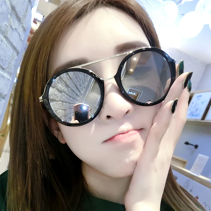 2017 круглое зеркало Солнцезащитные очки для женщин Для из металла Рамки Брендовая