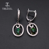 tbjnatural black opal oval 57mm clasp earrings simple design 925 sterling silver fine jewelry nice wedding gift for women