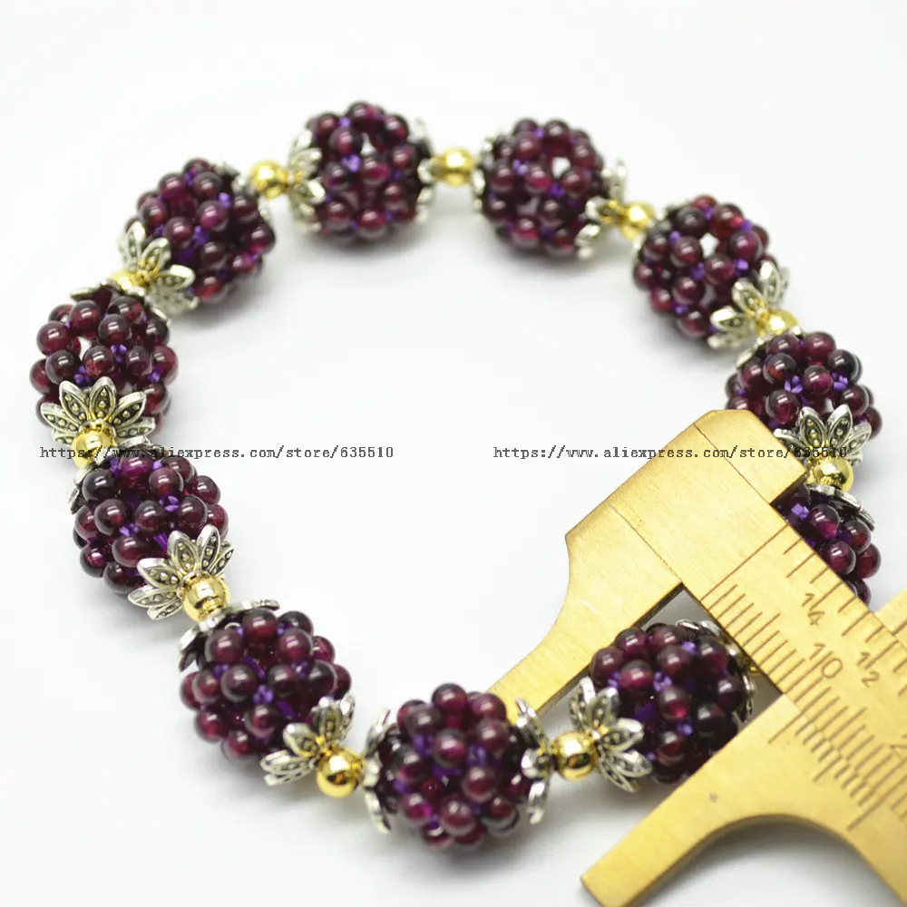 Handmade Natural Garnet Round Beads Knotted 12mm Balls Elastic Line Bracelet Fashion Woman Jewelry Gift | Украшения и аксессуары