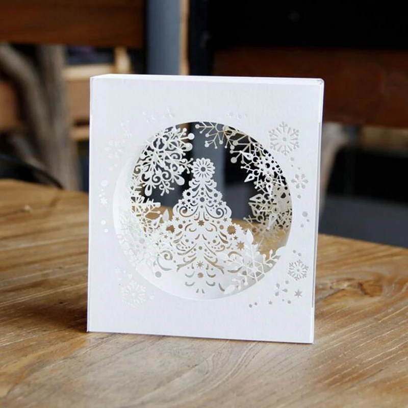 (10 шт./лот) Лазерная резка Свадебная вечеринка Приглашения 3D кубический Снежинка