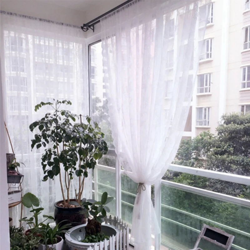 

Кружевные Прозрачные оконные экраны белого цвета с 6 крючками для украшения комнаты, занавески для окон, дверные экранов, #266525