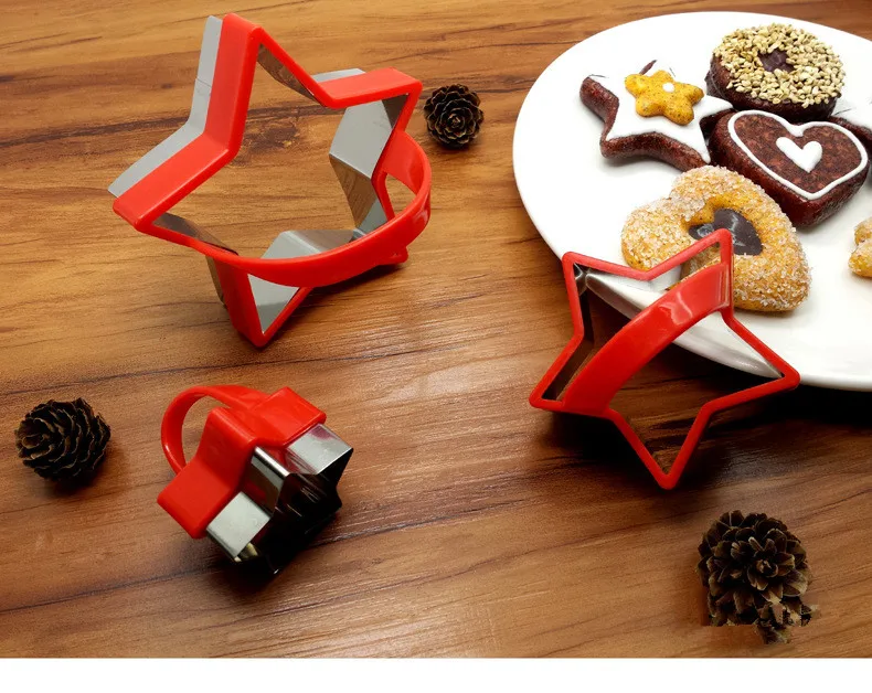 3pcs/lot Heart Five Star Round Stainless Steel Plastic Cookie Cutters With Handle Pie Cutter Biscuit Scones Pasty Tools PD 007 | Дом и сад