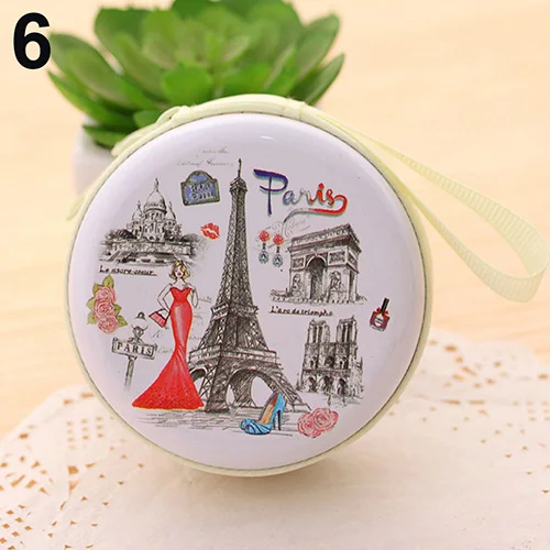

Portable Lovely Round Wallet Cartoon Eiffel Tower Earphone Key Holder Case Bags