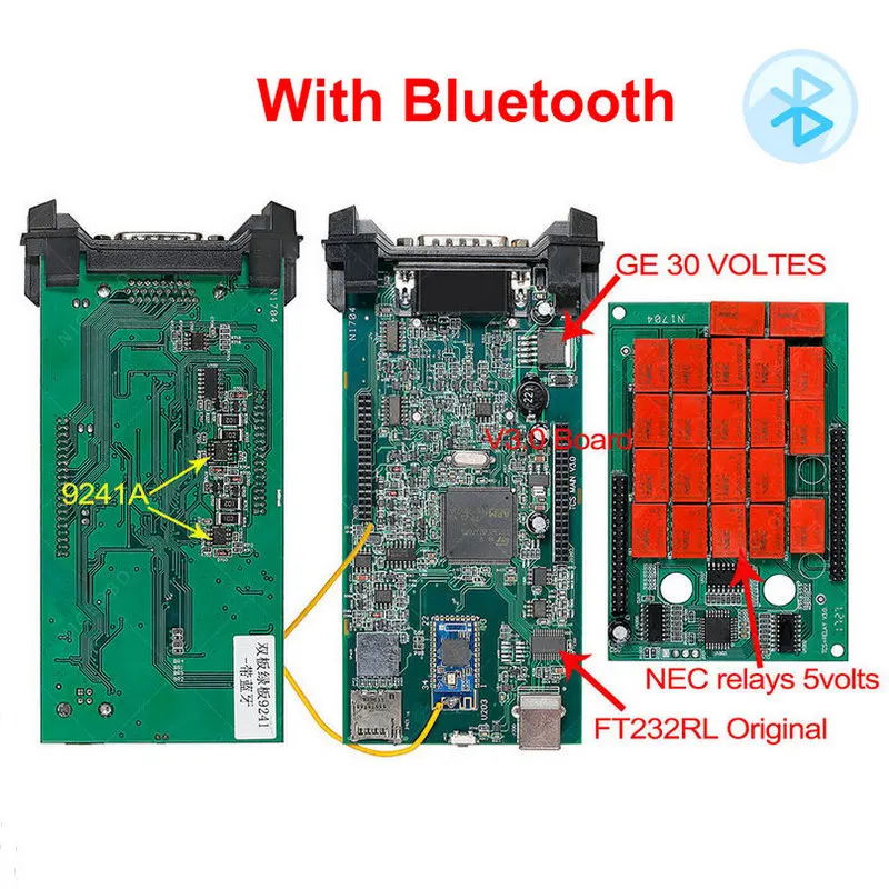 Двойной для зеленой печатной платы V3.0 NEC Реле tcs cdp pro Bluetooth R0 keygen как wow Multidiag pro obd2 сканер автомобили Грузовики диагностический - Цвет: With Bluetooth