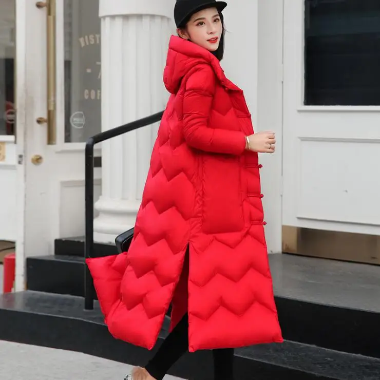 Winter women white duck down long jacket with pockets warm coats hooded female overcoat slim jackets coat outwear parkas | Женская