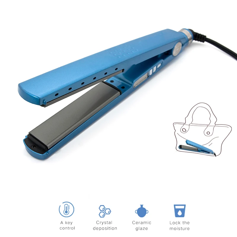 Профессиональный керамический паровой выпрямитель для волос perm iron flat nano titanium