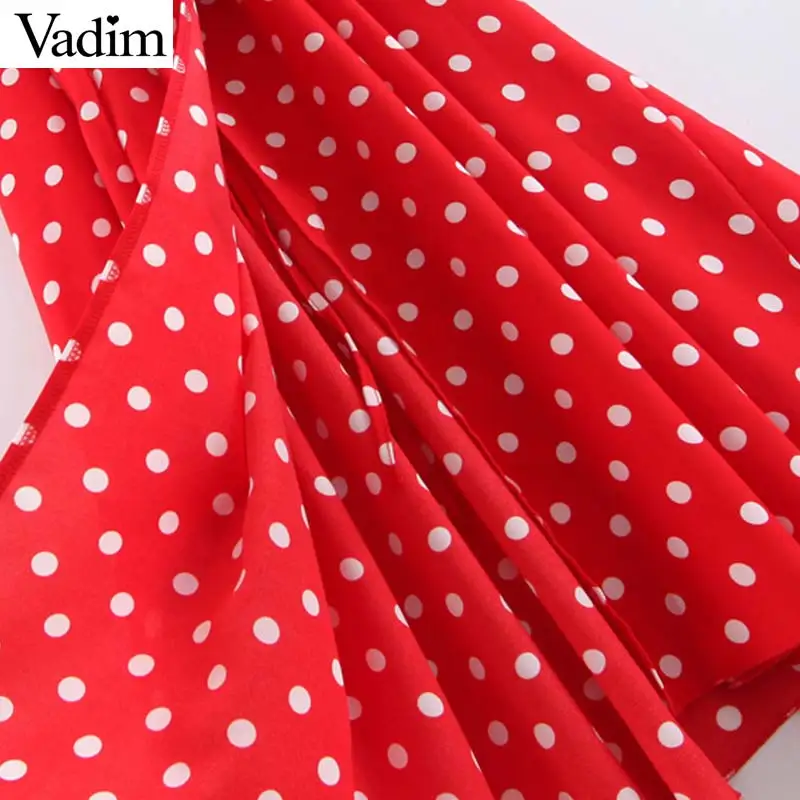 Вадим женщины dot печати ruffled wrap dress галстук бабочка Пояса V шеи крест дизайн