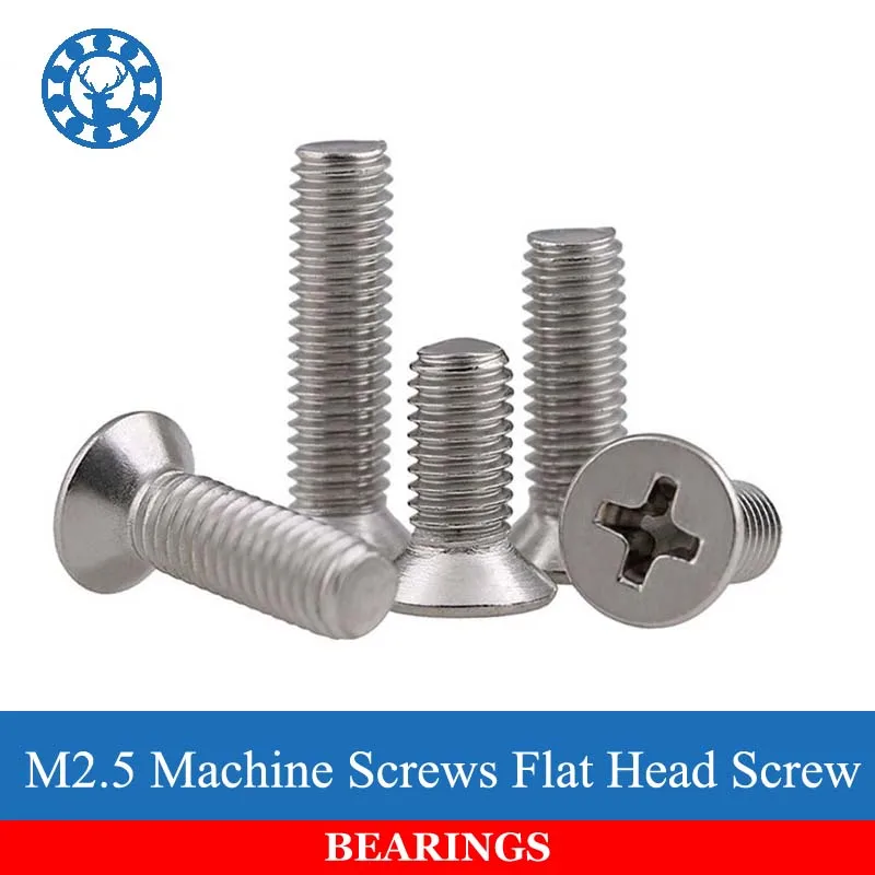 

50Pcs M2.5 DIN965 ISO7046 JISB1111F GB819 304 Stainless Steel Machine Screws Flat Head Screw