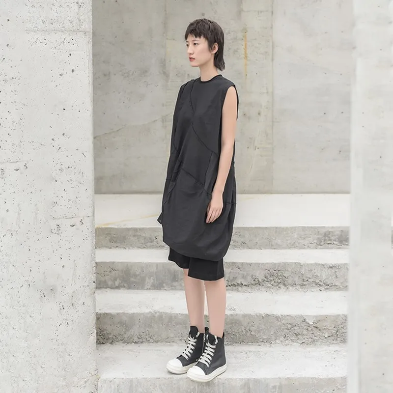 CHICEVER Летняя Повседневная Лоскутная гофрированная свободная Черная Женская