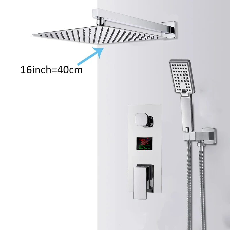 16 inch set Quyanre ЖК-дисплей цифровой Дисплей смеситель для душа дождь Насадки для душа 3-сторонний выход душевая лейка цифровой Дисплей смесителя Ванная комната душевой кран - Цвет: 16 inch set
