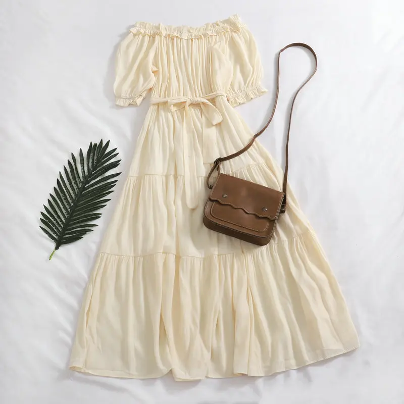 Women Dress Для женщин летние Slash шеи с пышными Фонари рукав повязки на завязках с оборками платье Винтаж эластичная тонкая талия плиссированные вечерние платье миди - Цвет: Women Dress