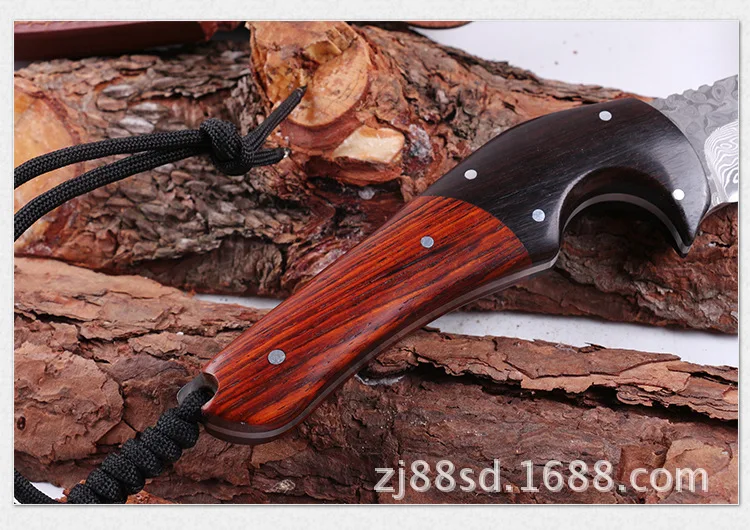 Кованый прямой нож из дамасской стали высокого качества охотничий для