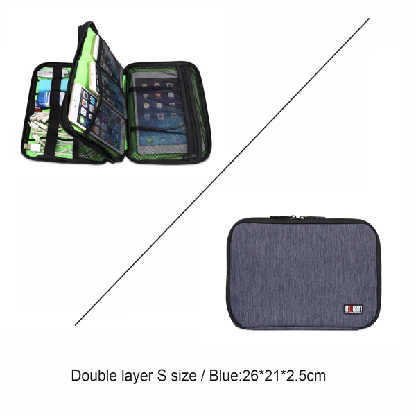 Double S-Blue BUBM USB Кабельный органайзер для путешествий Чехол для переноски цифровых гаджетов аксессуары для электроники держатель система комплект чехол для наушников сумка - Цвет: Double S-Blue