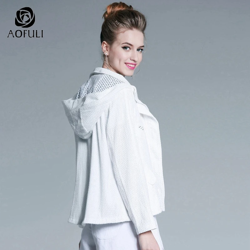 L ~ 6XL клетчатая текстура осенняя белая куртка с капюшоном толстовки длинными