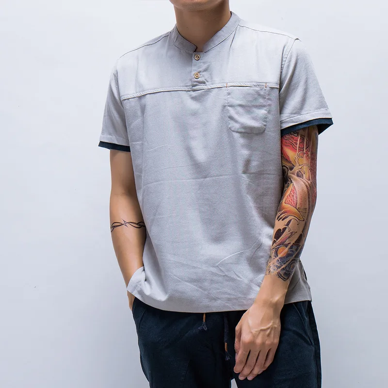 Мужская футболка летняя льняная одежда китайский стиль льняные хлопковые