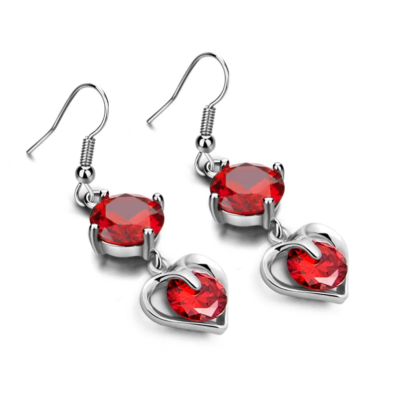 New fashion noble red zircon silver jewelry. Solid 925 sterling woman earrings. Heart lady jewelry gift | Украшения и аксессуары