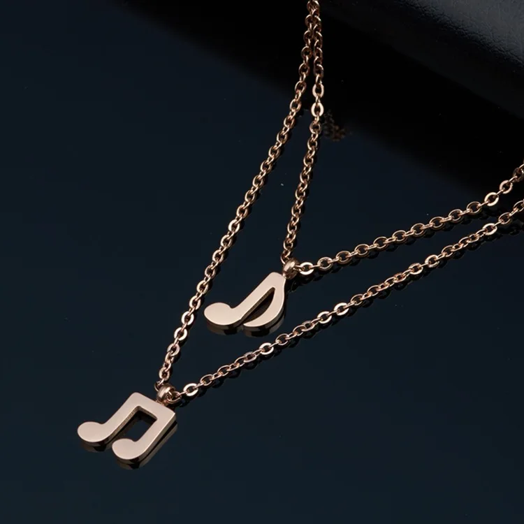 

Fashion Stainless Steel Double-deck Love Music Notes Pendant Necklace Rose Gold Color Women Famale Party Gift