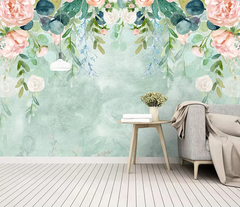 

8d Northern Europe hand painted Wall paper Mural 3D Watercolor Cartoon Flower Wallpaper sticker paper For Living room Decor