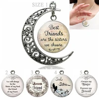 best friends friendship crescent moon necklace glass cabochon jewelry pendants handmade fashion always my sister women gift