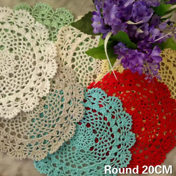 

20CM Round Vintage Dining Doily Glass Drink Coasters Christmas Placemat Craft Hollow Out Mantel For Wedding Banquet Table Decor