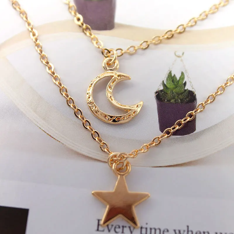 Модное ожерелье с подвеской в виде Луны и звезды Женский Золотой чокер ювелирные
