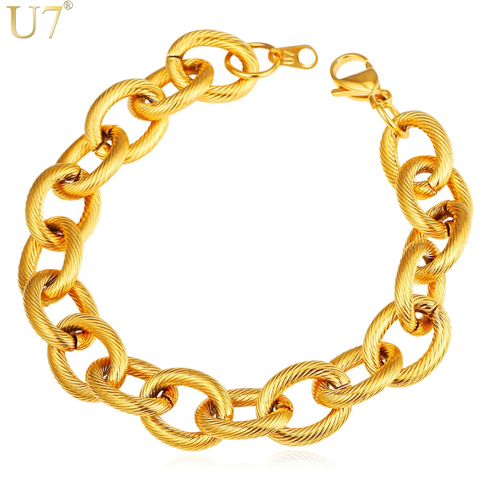 U7 Мужской Большой Широкий Цепь Браслет На Руку Длина 21cm Ширина 13mm Стимпанк Рок