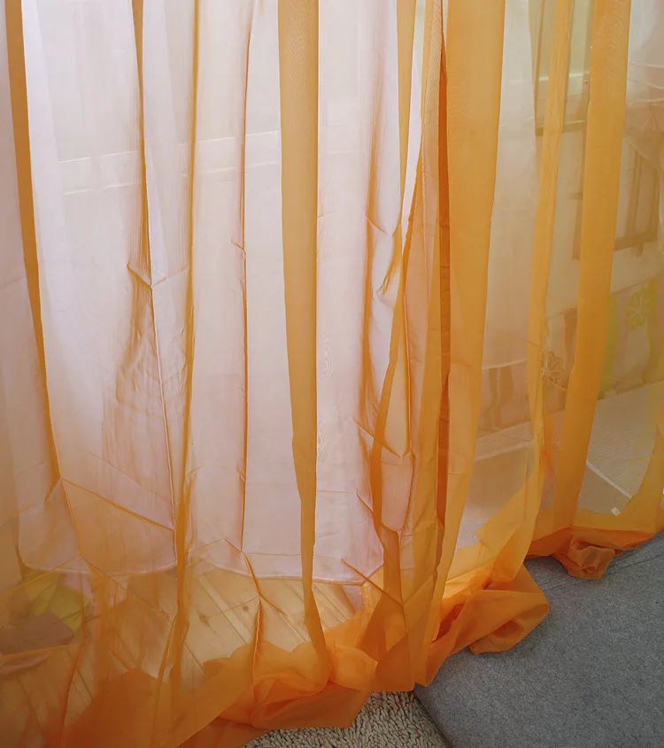 Современная свадебная тюль Tab -top прозрачная на окна оранжевая перегородка для