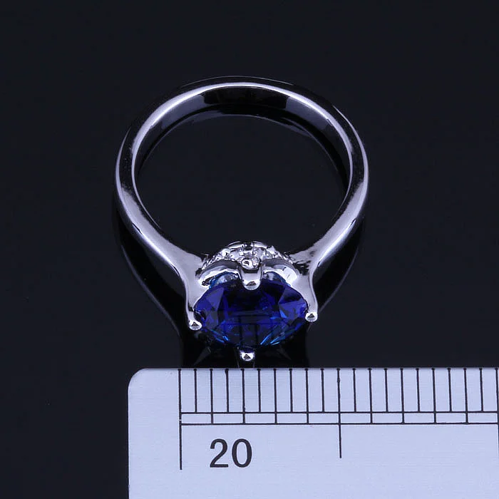 Женская классическая круглая Синяя сумочка для ювелирных изделий с фианитами