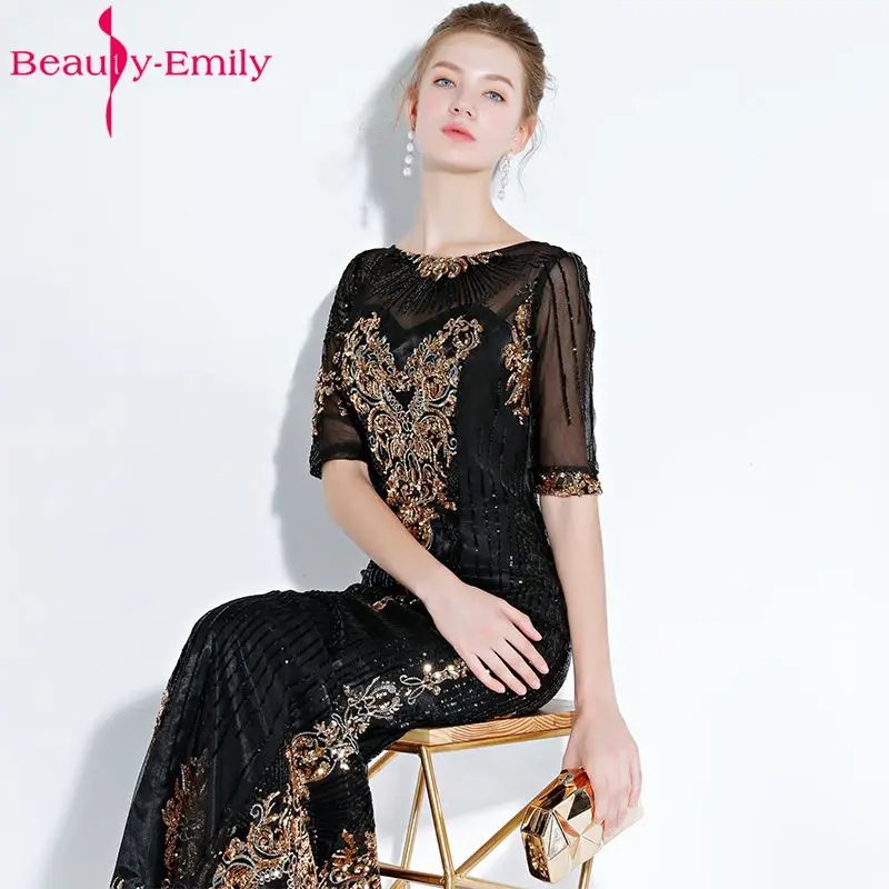 Beauty Emily элегантные вечерние платья русалки с бусинами 2018 Длинные круглым вырезом