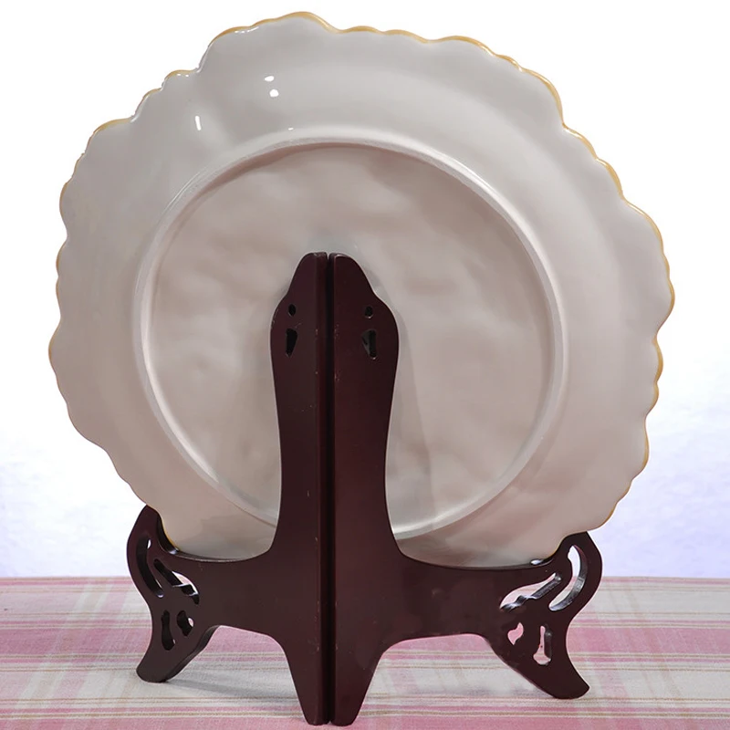 

Ceramic flower green and red birds lover dish with wood holder ornament porcelain for home decoration wedding gift