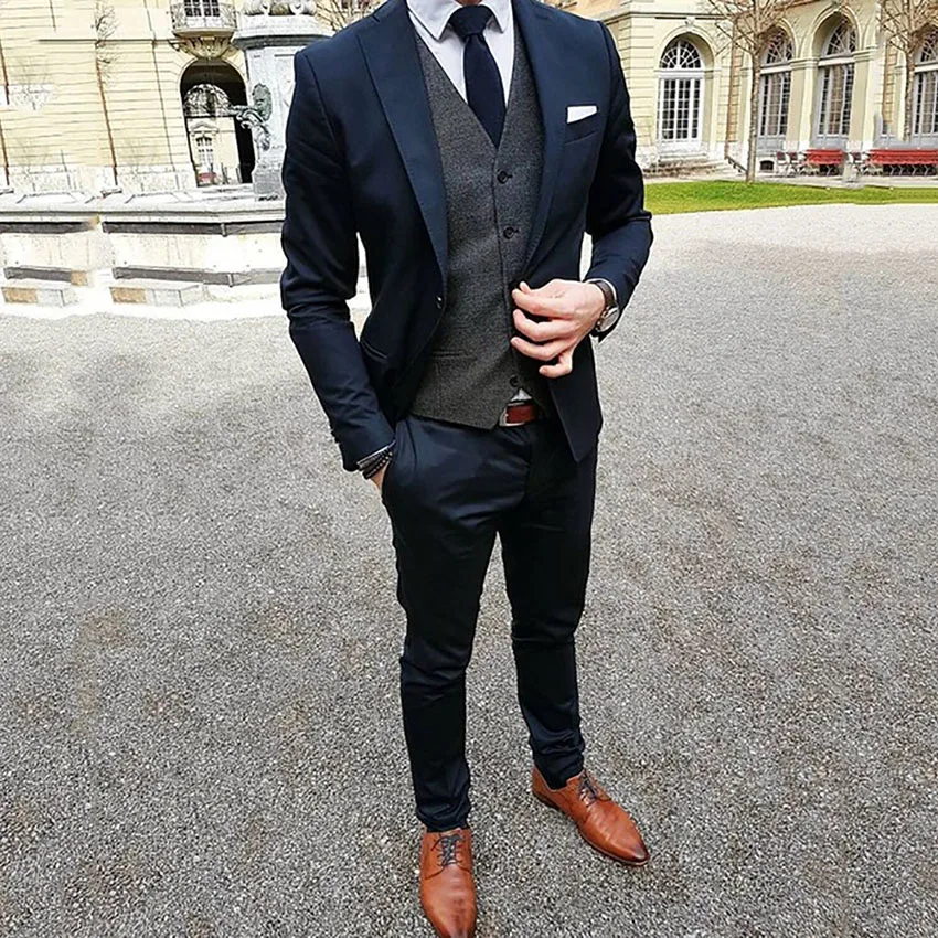Дизайн синий льняной костюм для мужчин Slim Fit Свадебные костюмы для мужчин повседневные летние пляжные Жених лучший мужской блейзер 3 шт. Terno Masculino