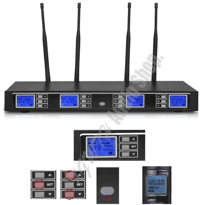 UHF 4 канала Беспроводная микрофонная система с передатчиками гарнитуры микрофон 1