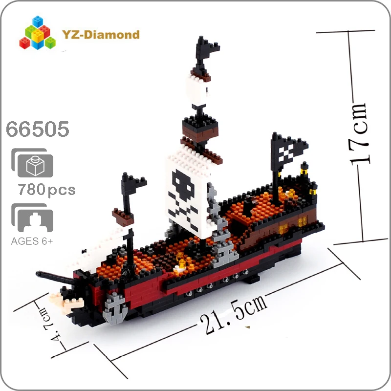 YZ 66505 Caribbean Pirate Skull Ship Boat 3D Model 780pcs Mini DIY Micro Building Diamond Nano Blocks Bricks Assembly Toy Gift |