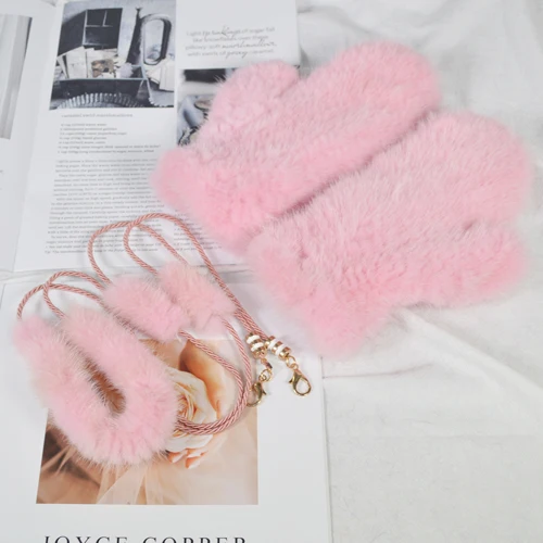 pink Лидер продаж, женские перчатки из натурального меха норки, вязаные перчатки из натурального меха норки для девочек, зимние эластичные варежки из натурального меха норки - Цвет: pink