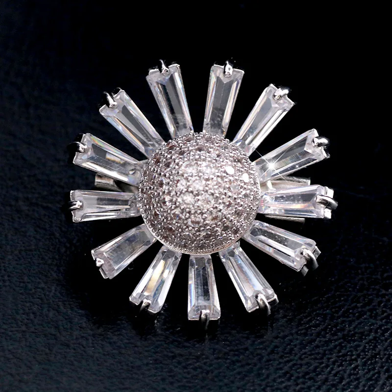Прекрасный хрустальный Подсолнух Брошь булавка для воротничка рубашки