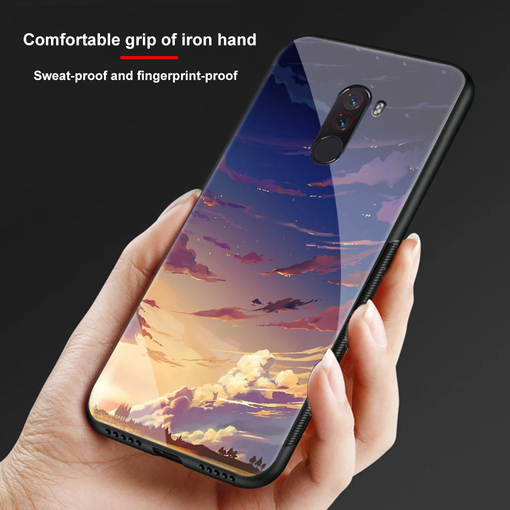 ciciber For XIAOMI PocoPhone F1 Tempered Glass Mobile Phone Case Silicone Coque Fundas Capa Flower Animal Starry Moon |