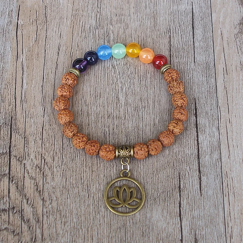 Браслет Rudraksha с деревянными бусинами браслет Mala чакры тибетский буддизм семь