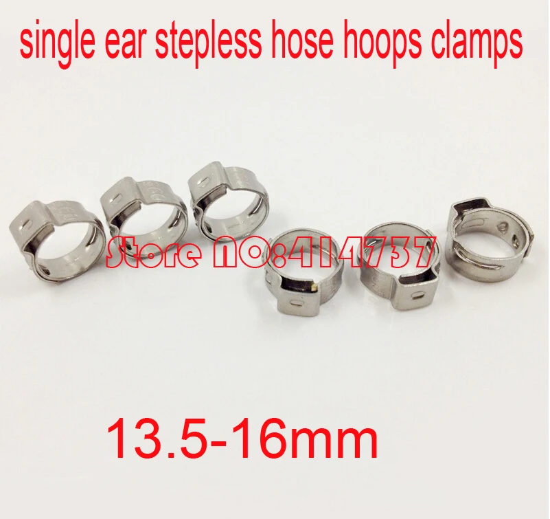 

50pcs/lot High Quality stainless steel 304 13.5-16mm 16mm Single ear stepless hose hoops clamps
