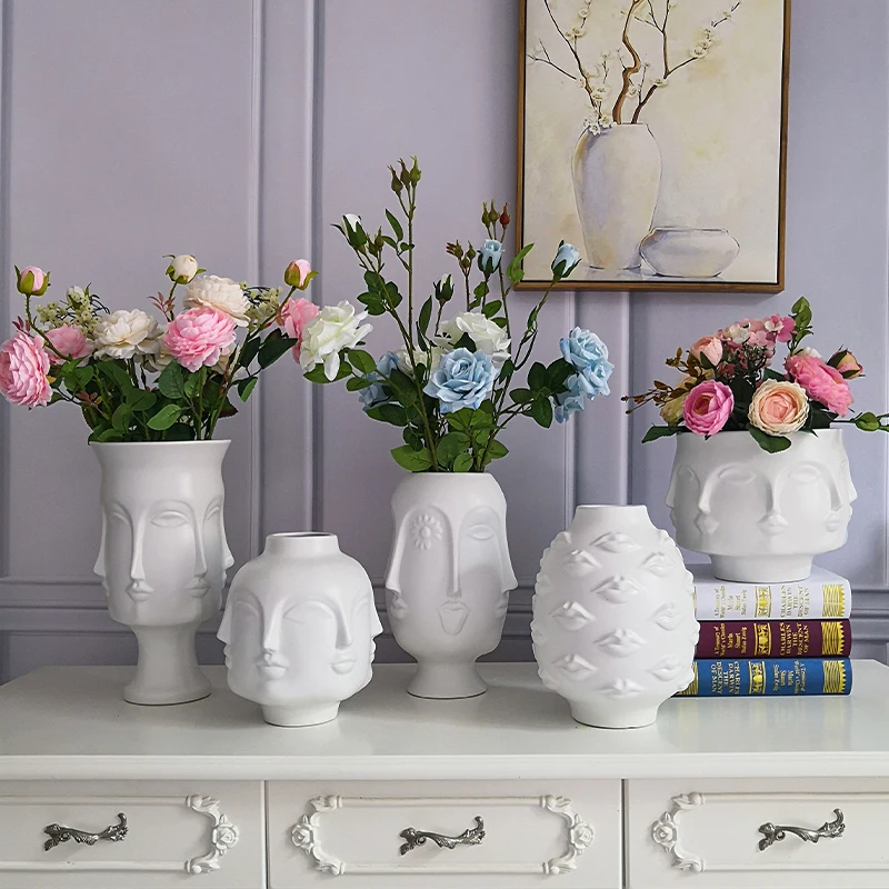 

White Ceramic Flower Muse Face Lips Vase Modern Home Decoration Living Room Creative Flower Arrangement